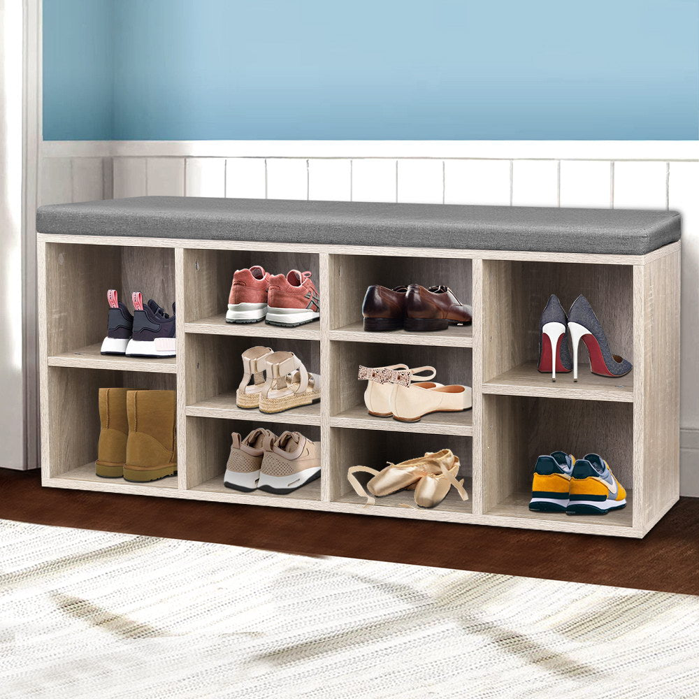 Shoe Storage: Artiss Shoe Rack Cabinet Shoe Bench Fabric Seat Pine BOA