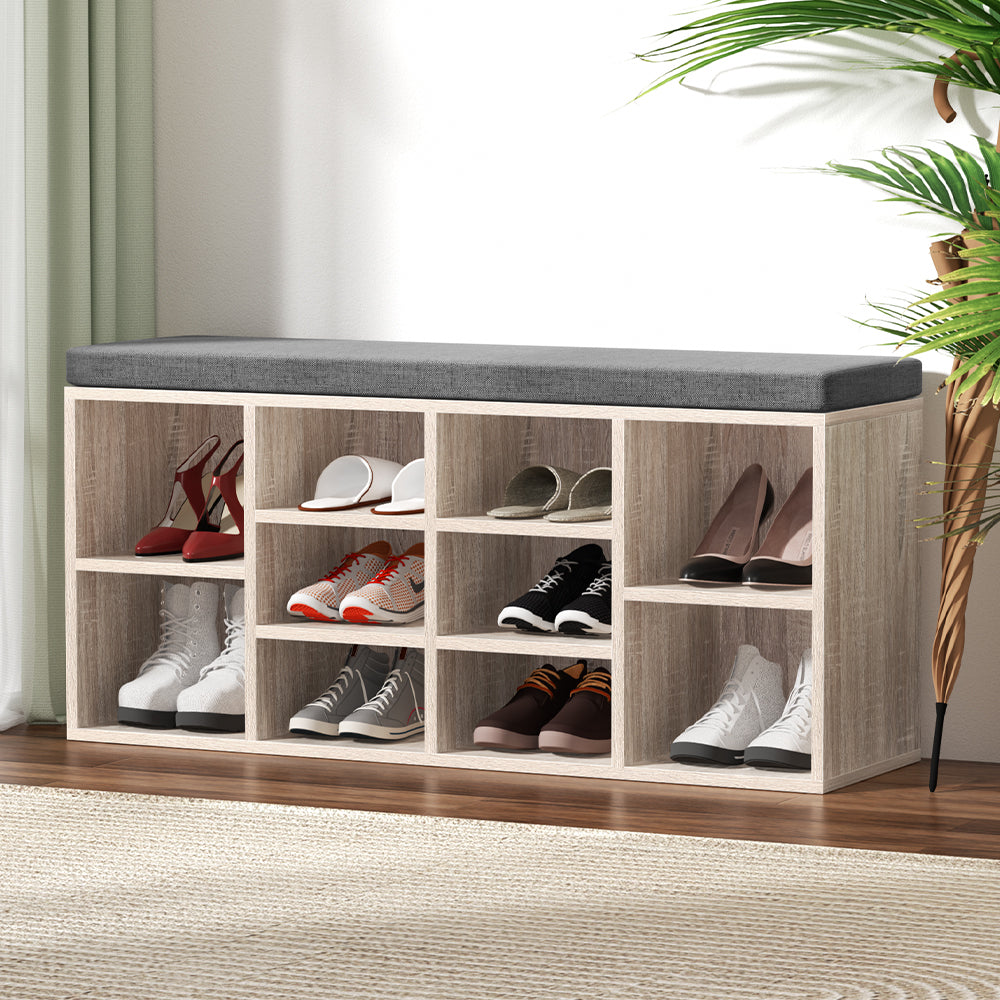 Shoe Storage: Artiss Shoe Rack Cabinet Shoe Bench Fabric Seat Pine BOA