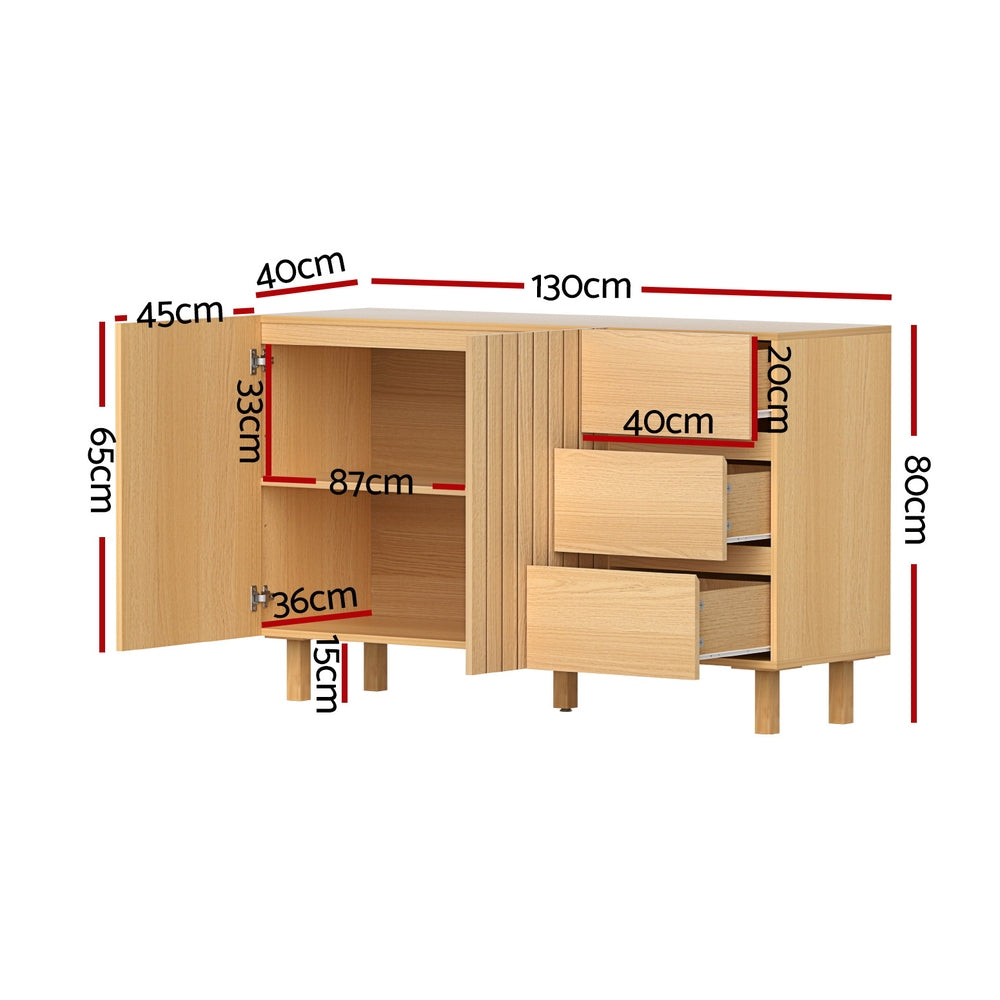 Buffets & Sideboards: 130cm Artiss Buffet Sideboard Cupboard Cabinet Pantry Storage Drawer Pine