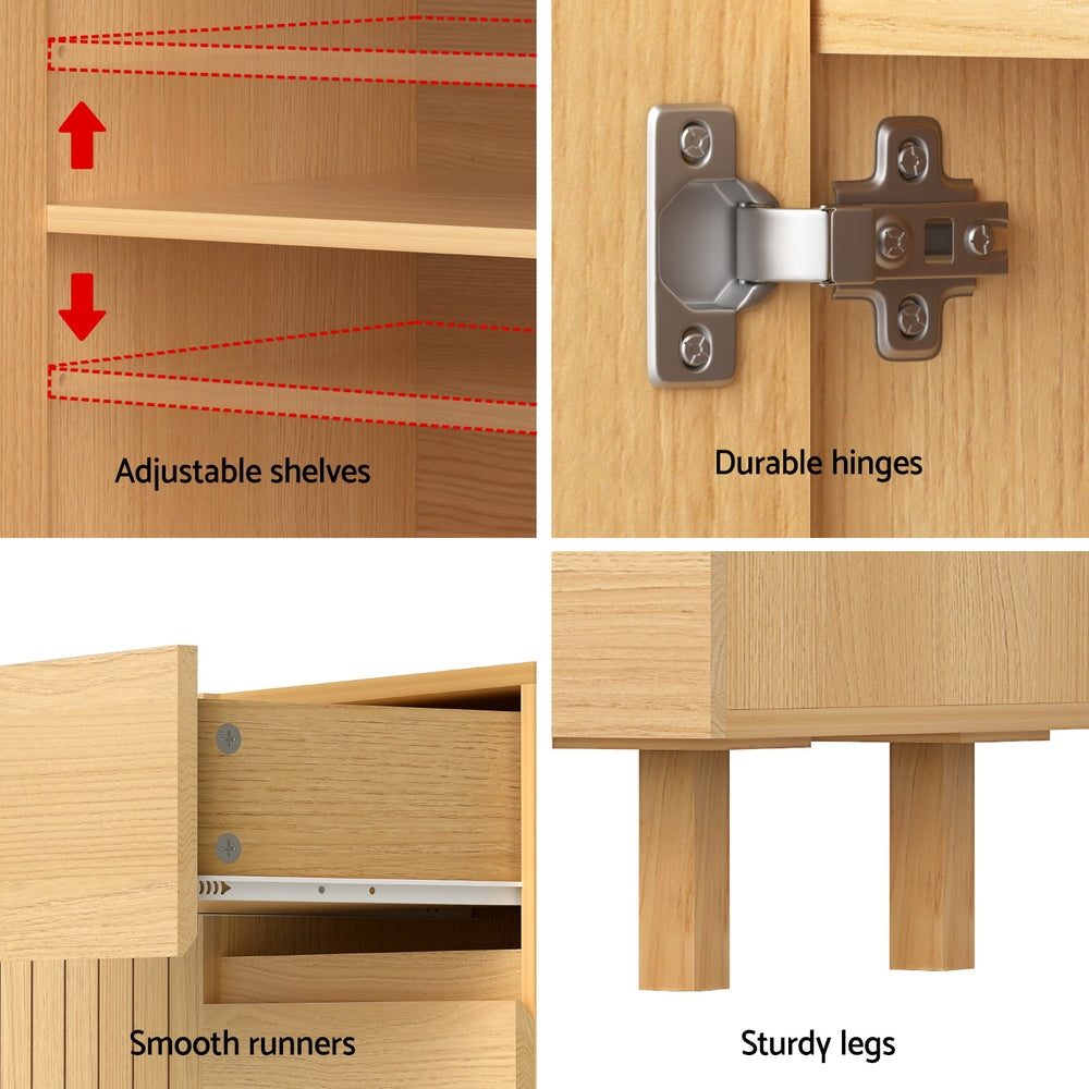 Buffets & Sideboards: 130cm Artiss Buffet Sideboard Cupboard Cabinet Pantry Storage Drawer Pine