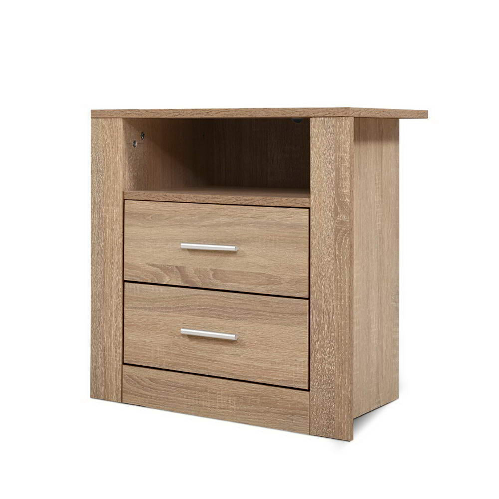 Bedside Tables: Artiss Bedside Table 2 Drawers with Shelf - TARA Oak