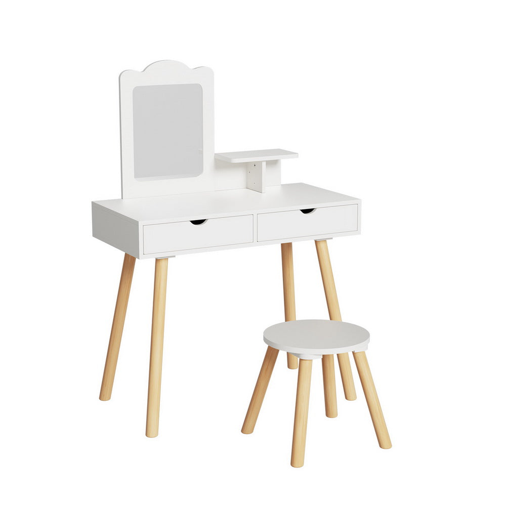 Kid's Dressers, Cupboards & Wardrobes: Keezi Kids Dressing Table Vanity Makeup Chair Set with Mirror Drawers Wooden Legs