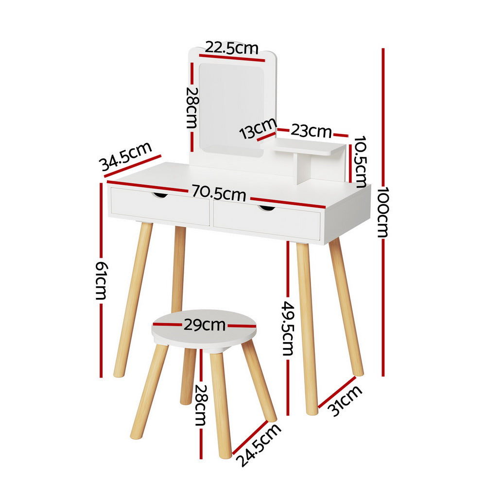 Kid's Dressers, Cupboards & Wardrobes: Keezi Kids Dressing Table Vanity Makeup Chair Set with Mirror Drawers Wooden Legs