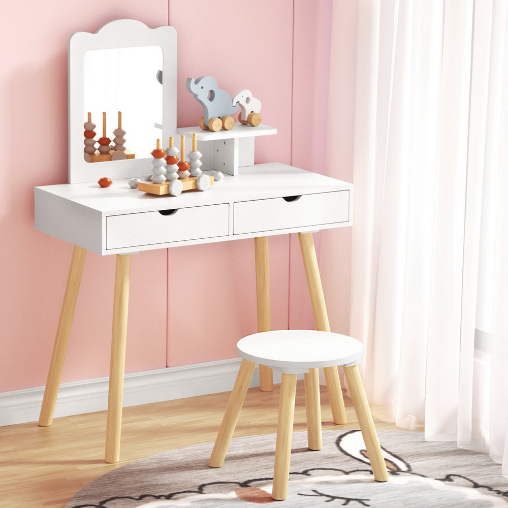 Kid's Dressers, Cupboards & Wardrobes: Keezi Kids Dressing Table Vanity Makeup Chair Set with Mirror Drawers Wooden Legs