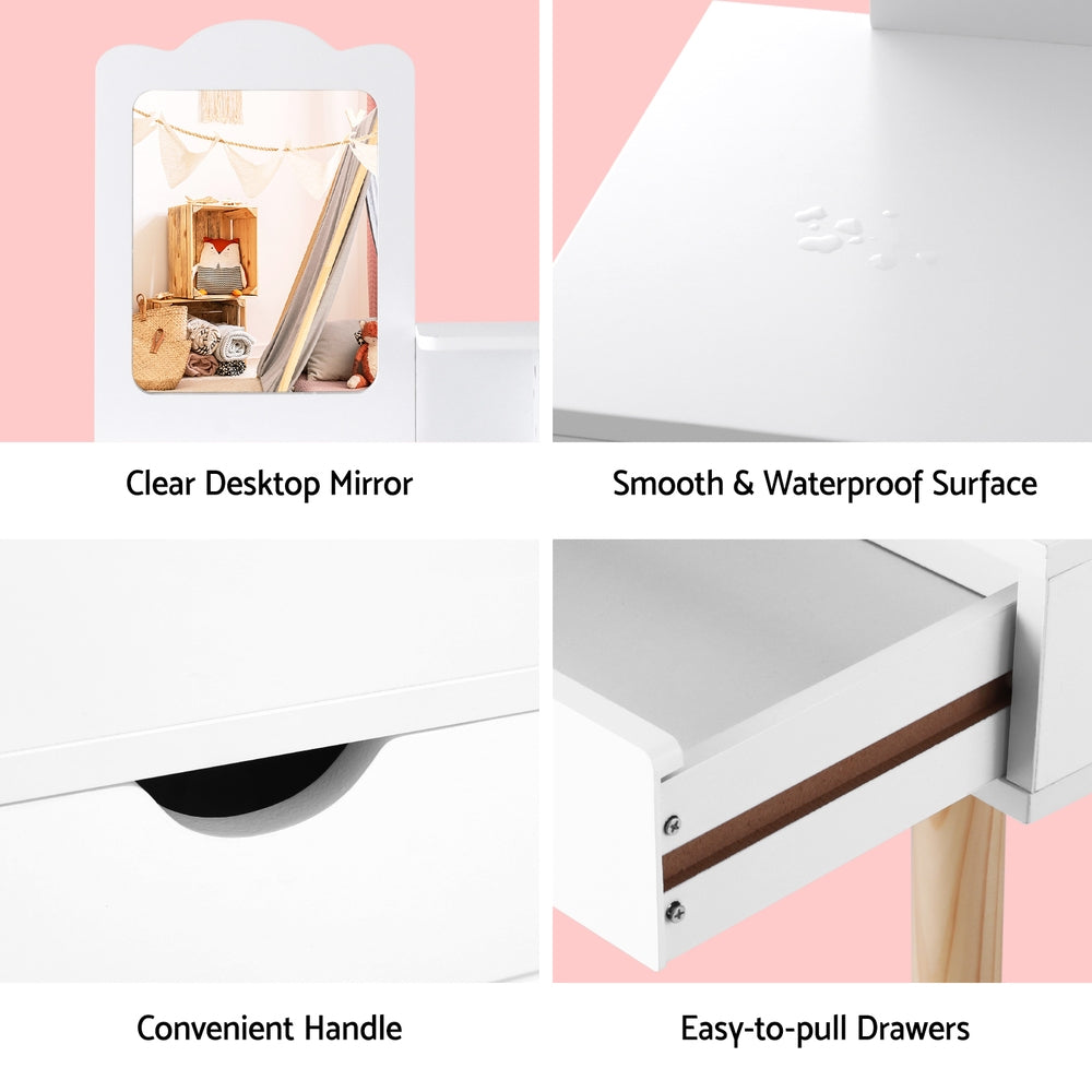 Kid's Dressers, Cupboards & Wardrobes: Keezi Kids Dressing Table Vanity Makeup Chair Set with Mirror Drawers Wooden Legs