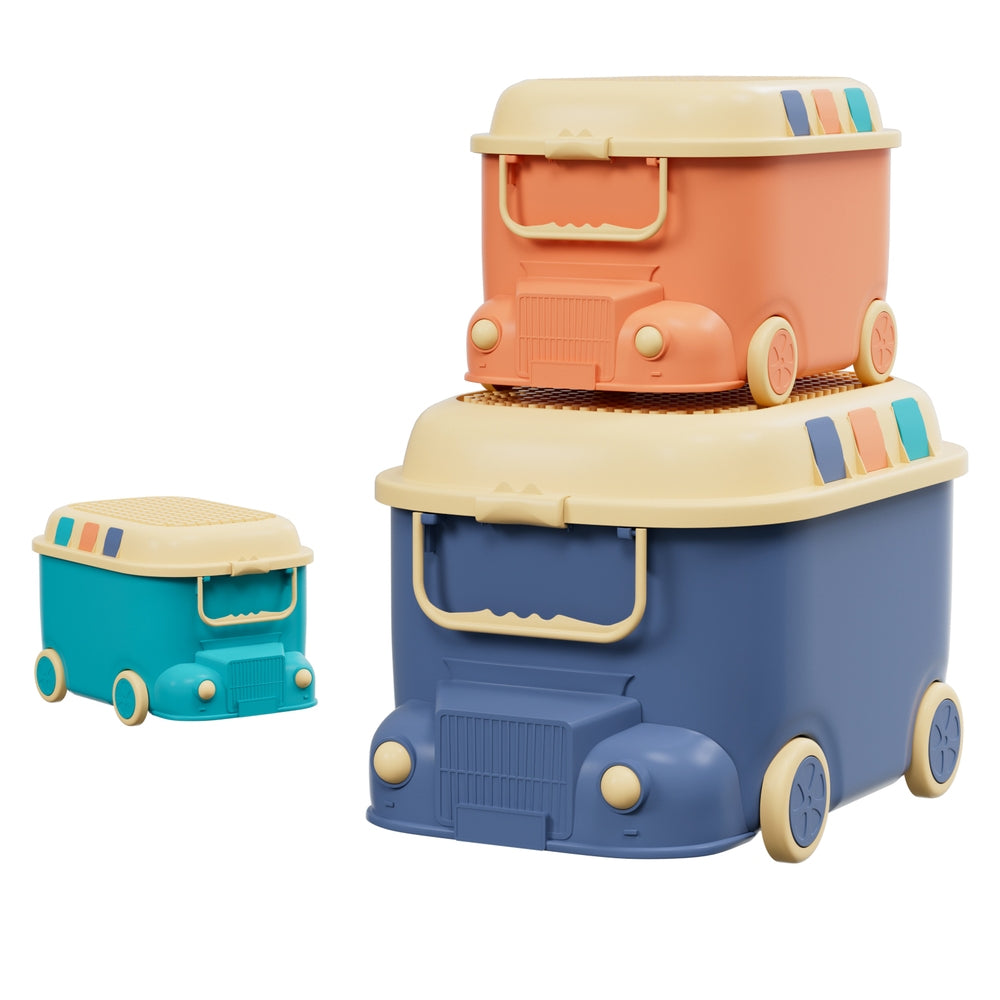 Toy Boxes: Keezi 3PCS Toy Storage Box Cute Car Toy Container Kids Toys Organiser Snack Boxes