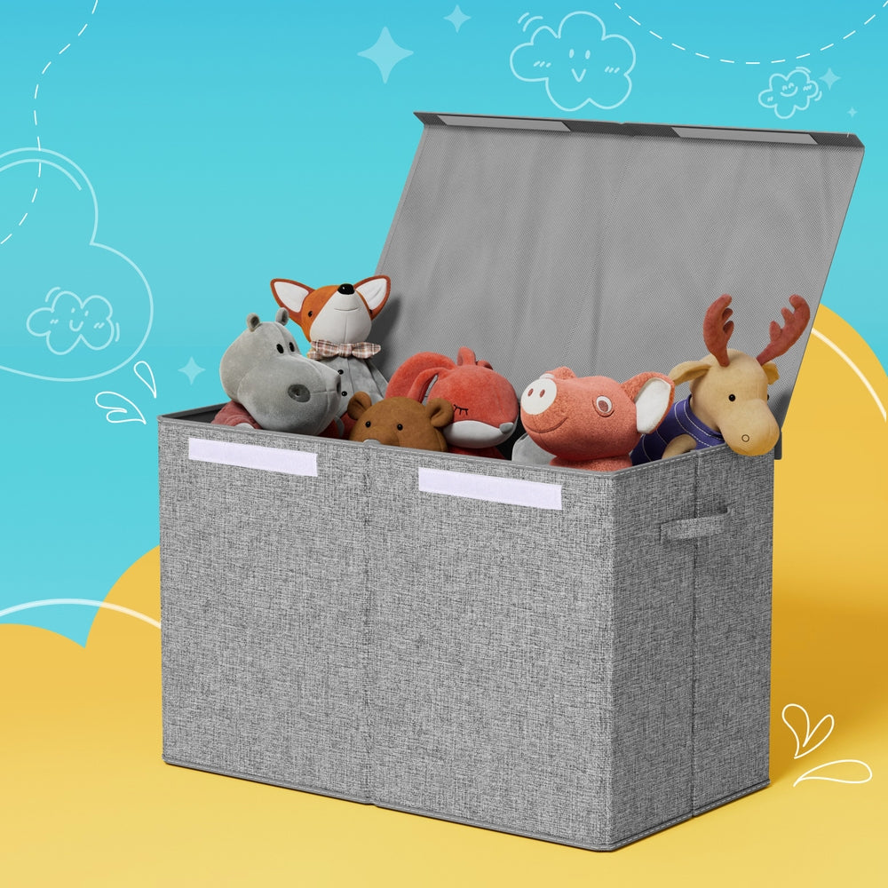 Toy Boxes: Keezi Large Toy Box Chest Storage with Flip-Top Lid Foldable Organizer Bins Grey
