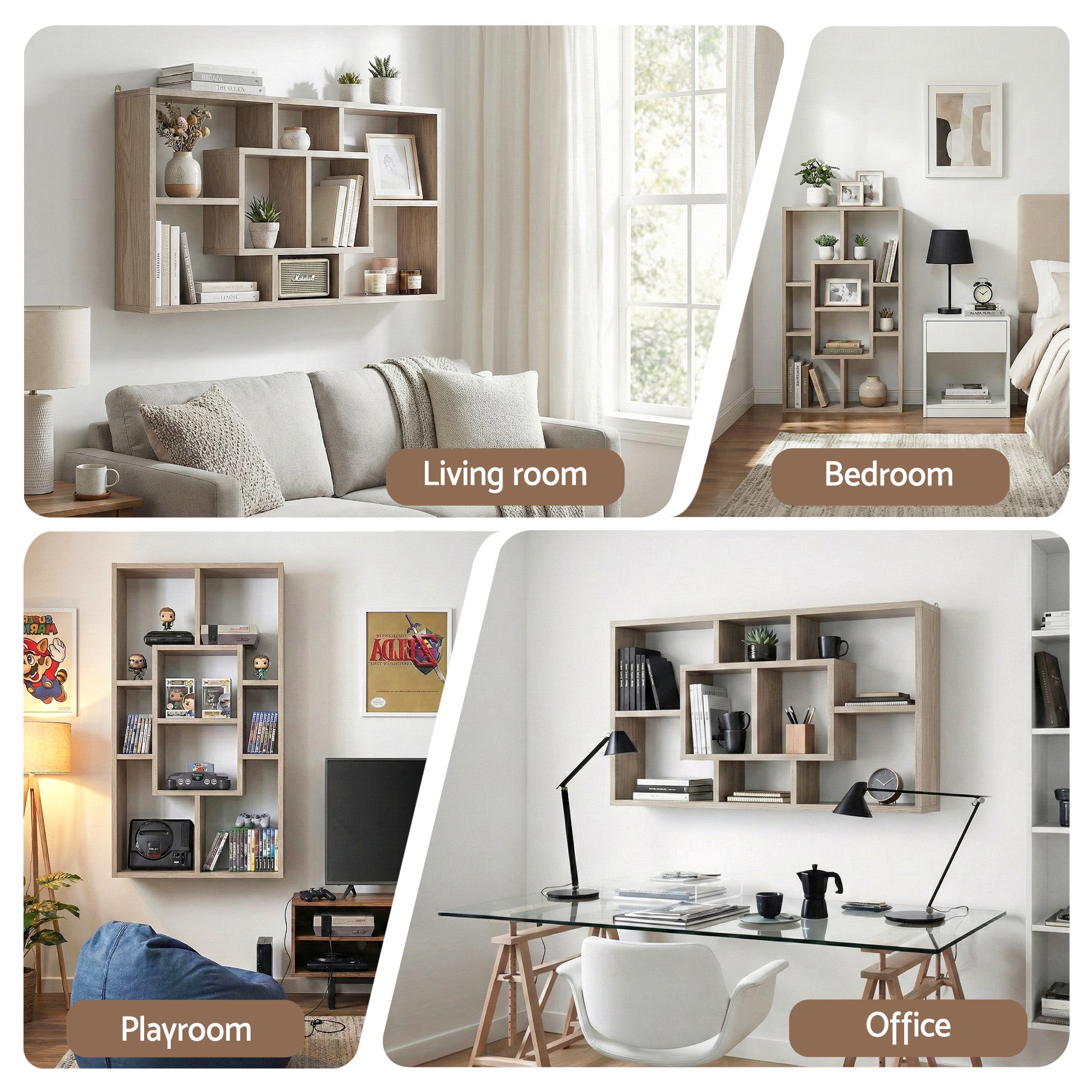 Bookcases & Shelves: Artiss Floating Wall Shelves Bookshelf Wood