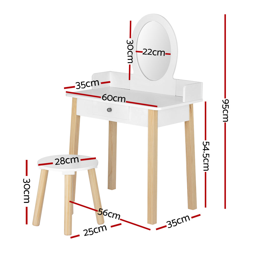 Kid's Dressers, Cupboards & Wardrobes: Keezi Kids Dressing Table Chair Set Wooden Leg Vanity Makeup Drawer Mirror