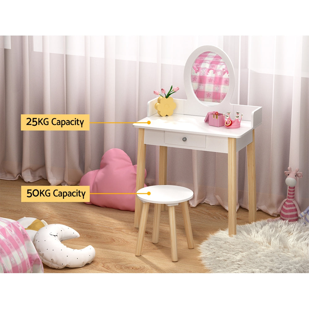 Kid's Dressers, Cupboards & Wardrobes: Keezi Kids Dressing Table Chair Set Wooden Leg Vanity Makeup Drawer Mirror