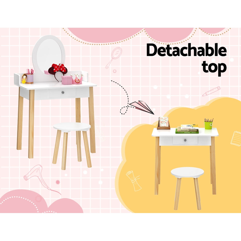 Kid's Dressers, Cupboards & Wardrobes: Keezi Kids Dressing Table Chair Set Wooden Leg Vanity Makeup Drawer Mirror