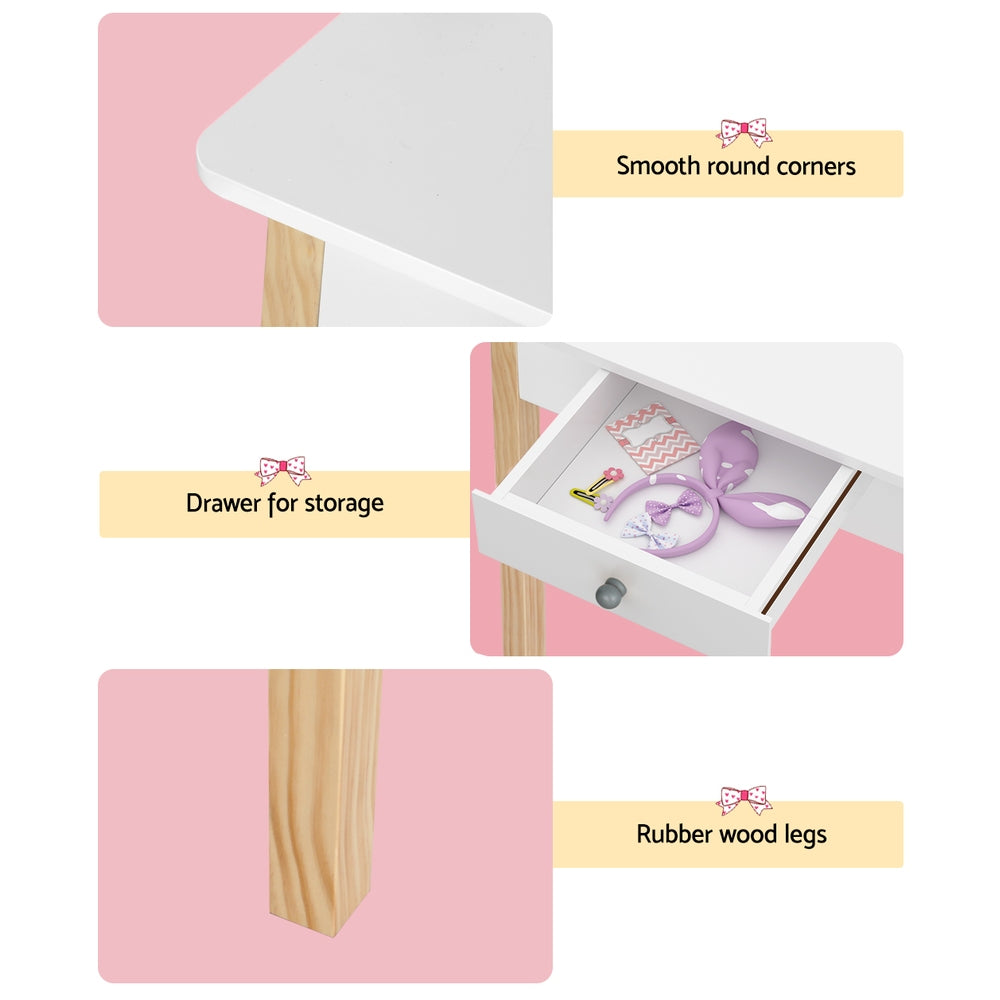 Kid's Dressers, Cupboards & Wardrobes: Keezi Kids Dressing Table Chair Set Wooden Leg Vanity Makeup Drawer Mirror