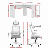 Artiss Home Office Desk and Chair Set, 136cm L Shaped Computer Desk with Shelves & Cable Management, Ergonomic Mesh Office Chair with Adjustable Headrest, Flip-Up Armrests