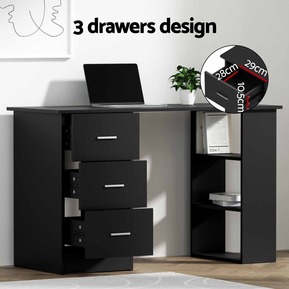 Artiss Office Desk & Chair Set 120cm Computer Desk with 3 Drawers & Open Shelves, Ergonomic Armless Office Chair with Wheels, Height Adjustable for Home Office Study