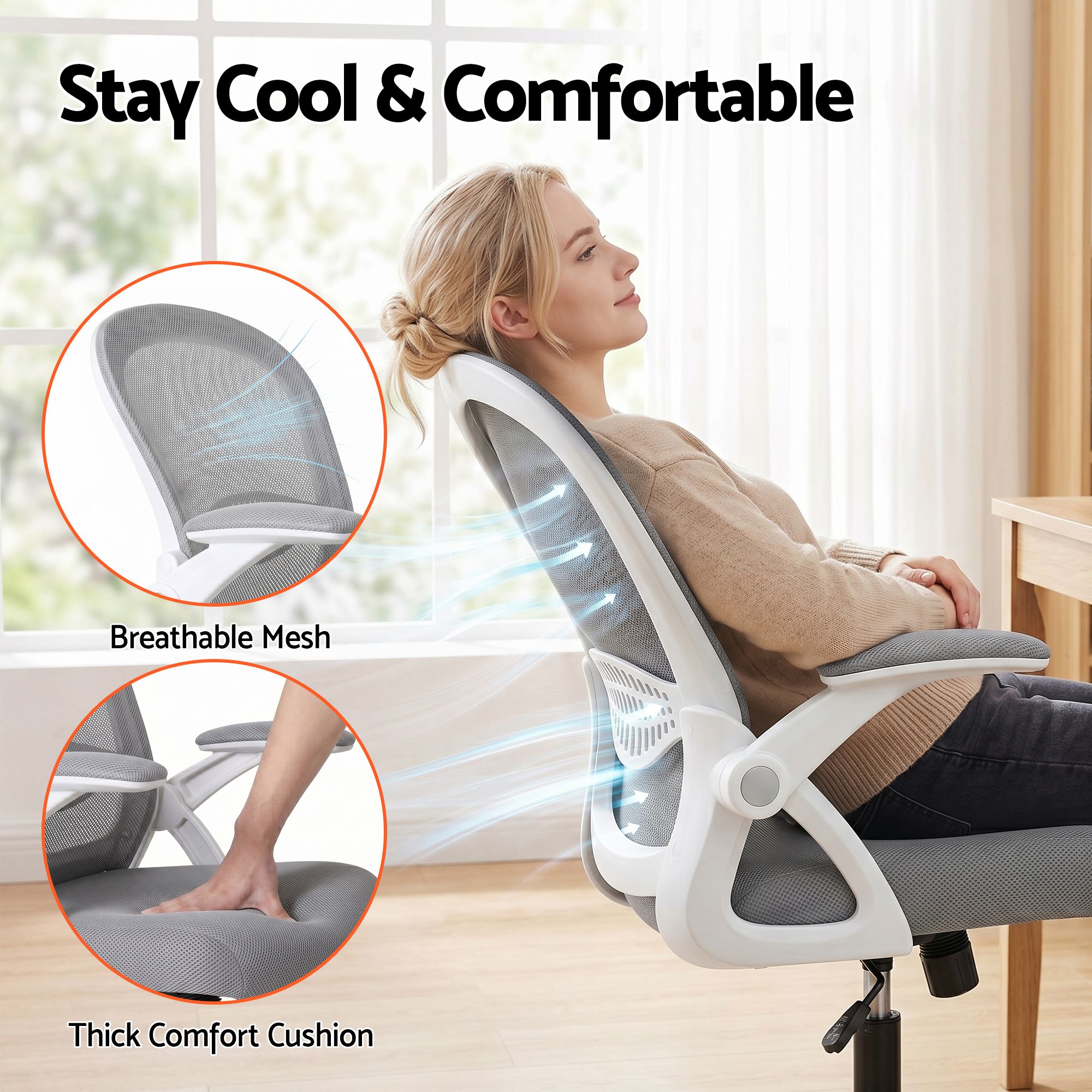 Artiss Computer Desk & Ergonomic Office Chair Set 120cm Home Office Study Desk with 3 Drawers & 3 Shelves, Mesh Computer Chair with Flip-Up Armrests