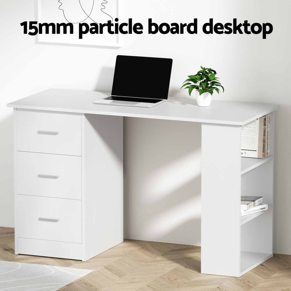 Artiss Computer Desk & Ergonomic Office Chair Set 120cm Home Office Study Desk with 3 Drawers & 3 Shelves, Mesh Computer Chair with Flip-Up Armrests