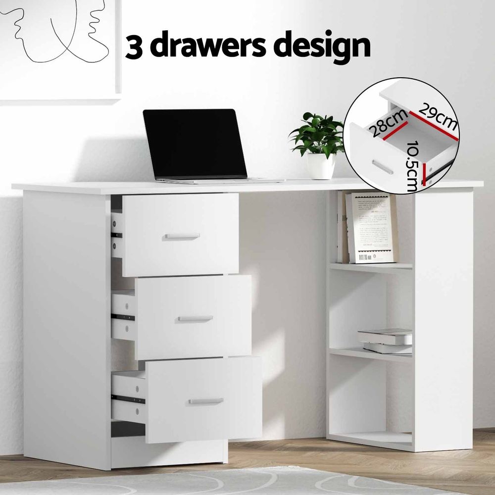 Artiss Computer Desk & Ergonomic Office Chair Set 120cm Home Office Study Desk with 3 Drawers & 3 Shelves, Mesh Computer Chair with Flip-Up Armrests