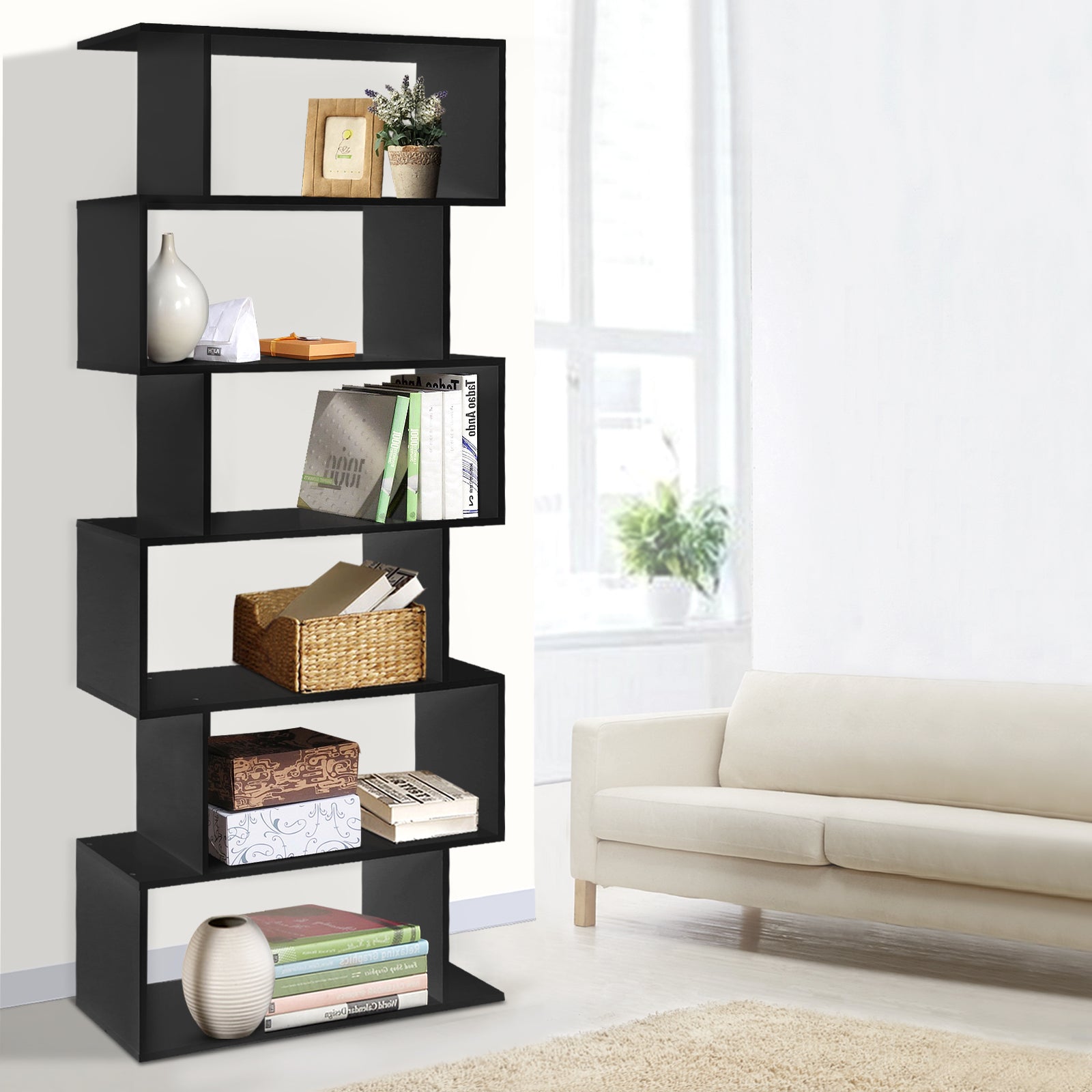 Bookcases & Shelves: Artiss Bookshelf 6 Tiers - RIVA Black