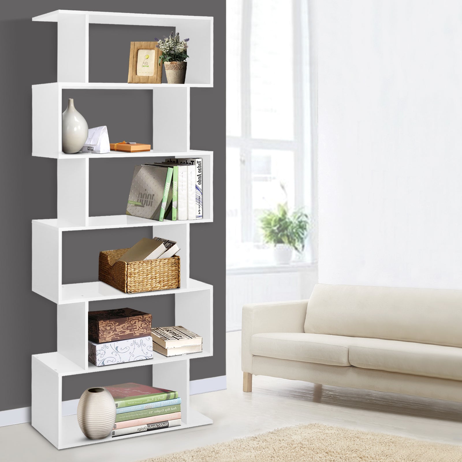 Bookcases & Shelves: Artiss Bookshelf 6 Tiers - RIVA White