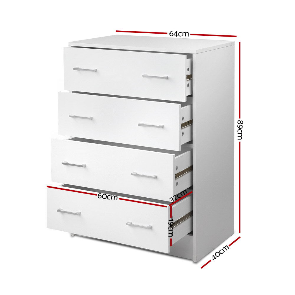 Dressers: Artiss 4 Chest of Drawers - ANDES White