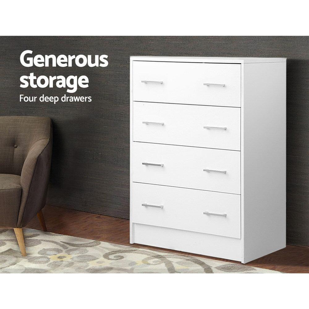 Dressers: Artiss 4 Chest of Drawers - ANDES White