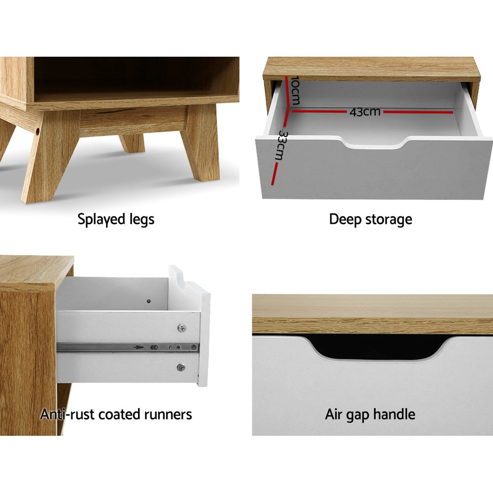 Bedside Tables: Artiss Bedside Table 1 Drawer with Shelf - IKER White & Oak