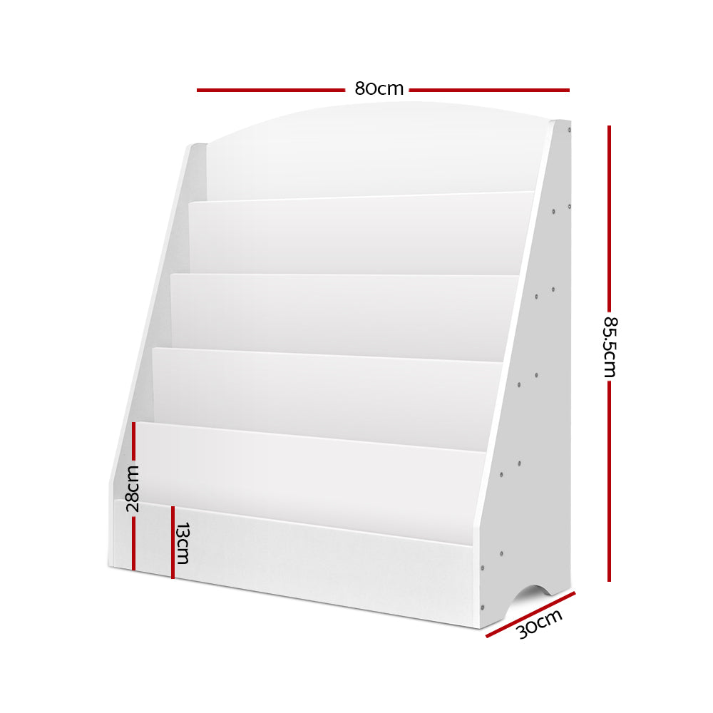 Kid's Bookcases & Shelves: Keezi 5 Tiers Kids Bookshelf Magazine Shelf Organiser Bookcase Display Rack White