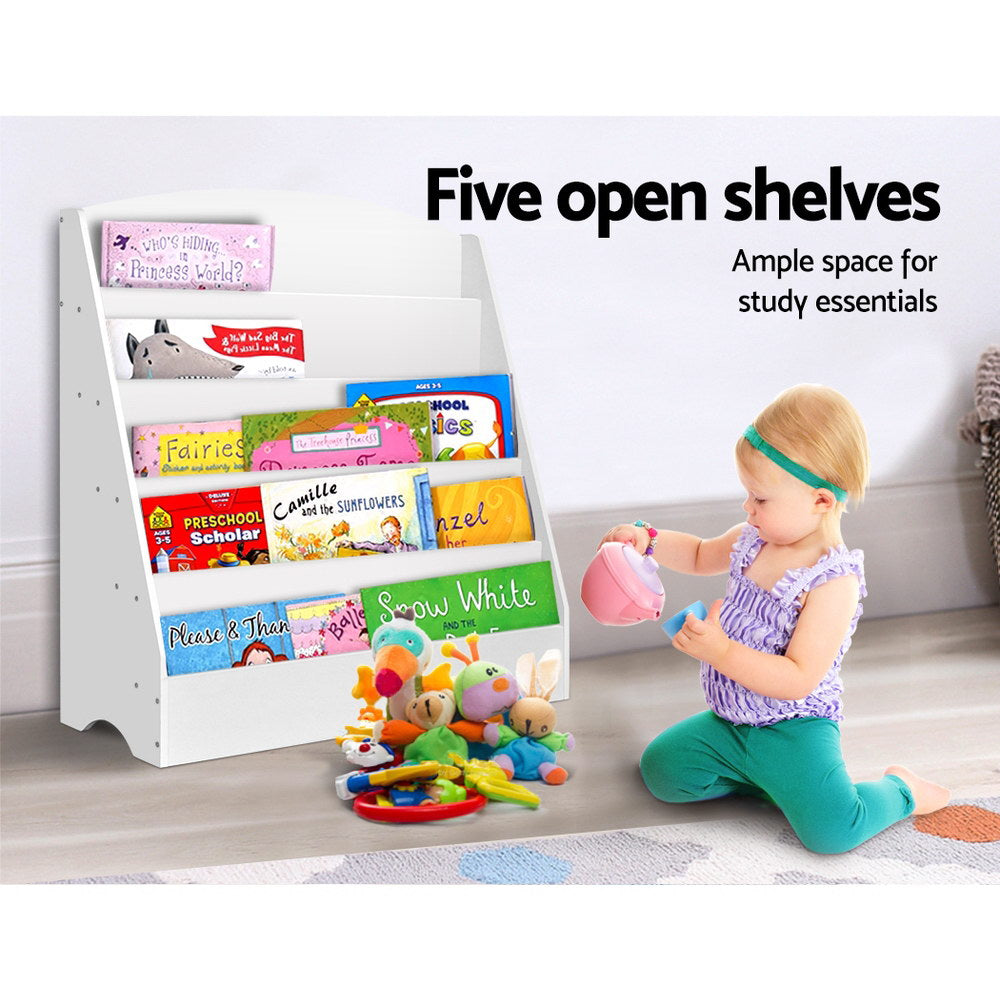 Kid's Bookcases & Shelves: Keezi 5 Tiers Kids Bookshelf Magazine Shelf Organiser Bookcase Display Rack White
