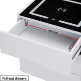Artiss Smart Bedside Table 3 Drawers with Wireless Charging Ports LED White ADAD