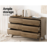 Clothing & Wardrobe Storage: Artiss 6 Chest of Drawers - XAVI Walnut