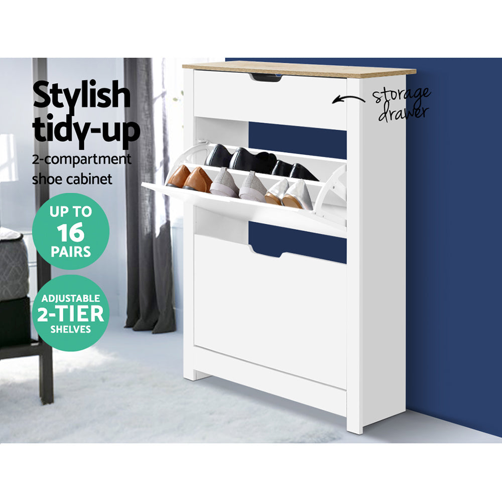 Shoe Storage: Artiss Shoe Rack Cabinet 16 Pairs White Ana