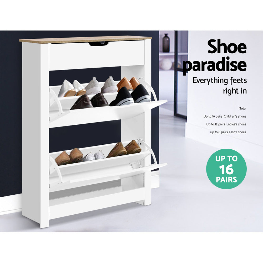 Shoe Storage: Artiss Shoe Rack Cabinet 16 Pairs White Ana
