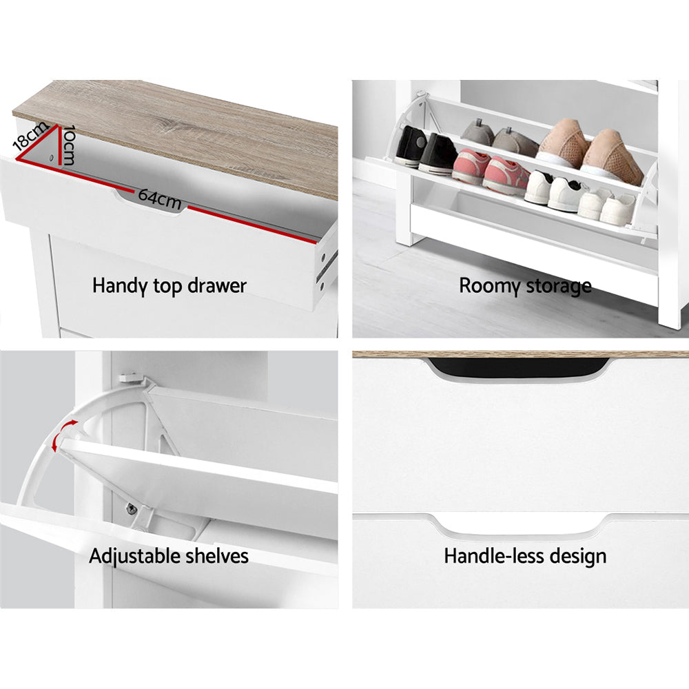 Shoe Storage: Artiss Shoe Rack Cabinet 16 Pairs White Ana