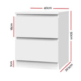 Artiss 2x Bedside Table 2 Drawers - PEPE White