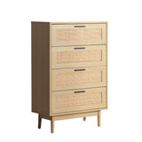 Dressers: Artiss 4 Chest of Drawers Rattan Tallboy Pine - BRIONY