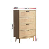 Dressers: Artiss 4 Chest of Drawers Rattan Tallboy Pine - BRIONY