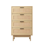 Dressers: Artiss 4 Chest of Drawers Rattan Tallboy Pine - BRIONY