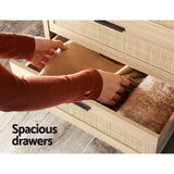 Dressers: Artiss 4 Chest of Drawers Rattan Tallboy Pine - BRIONY