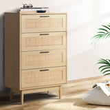 Dressers: Artiss 4 Chest of Drawers Rattan Tallboy Pine - BRIONY