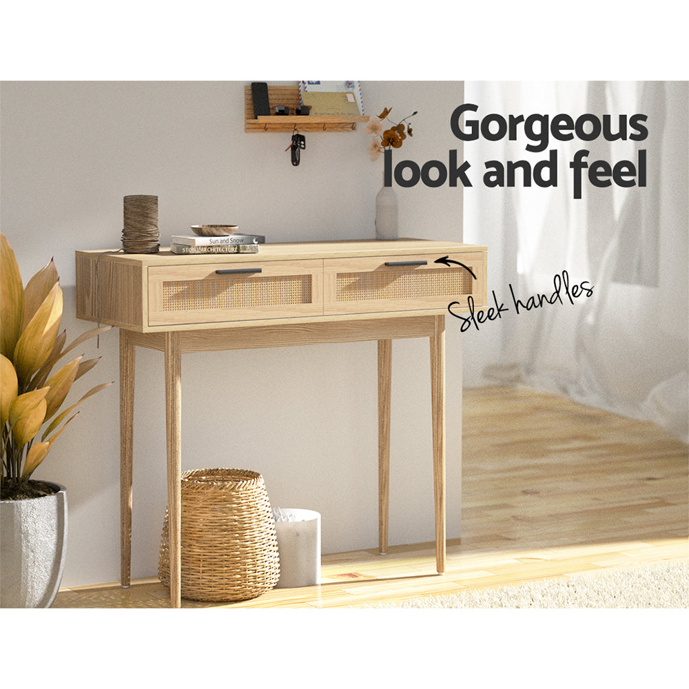TV Units: Artiss Console Table 2 Rattan Drawers