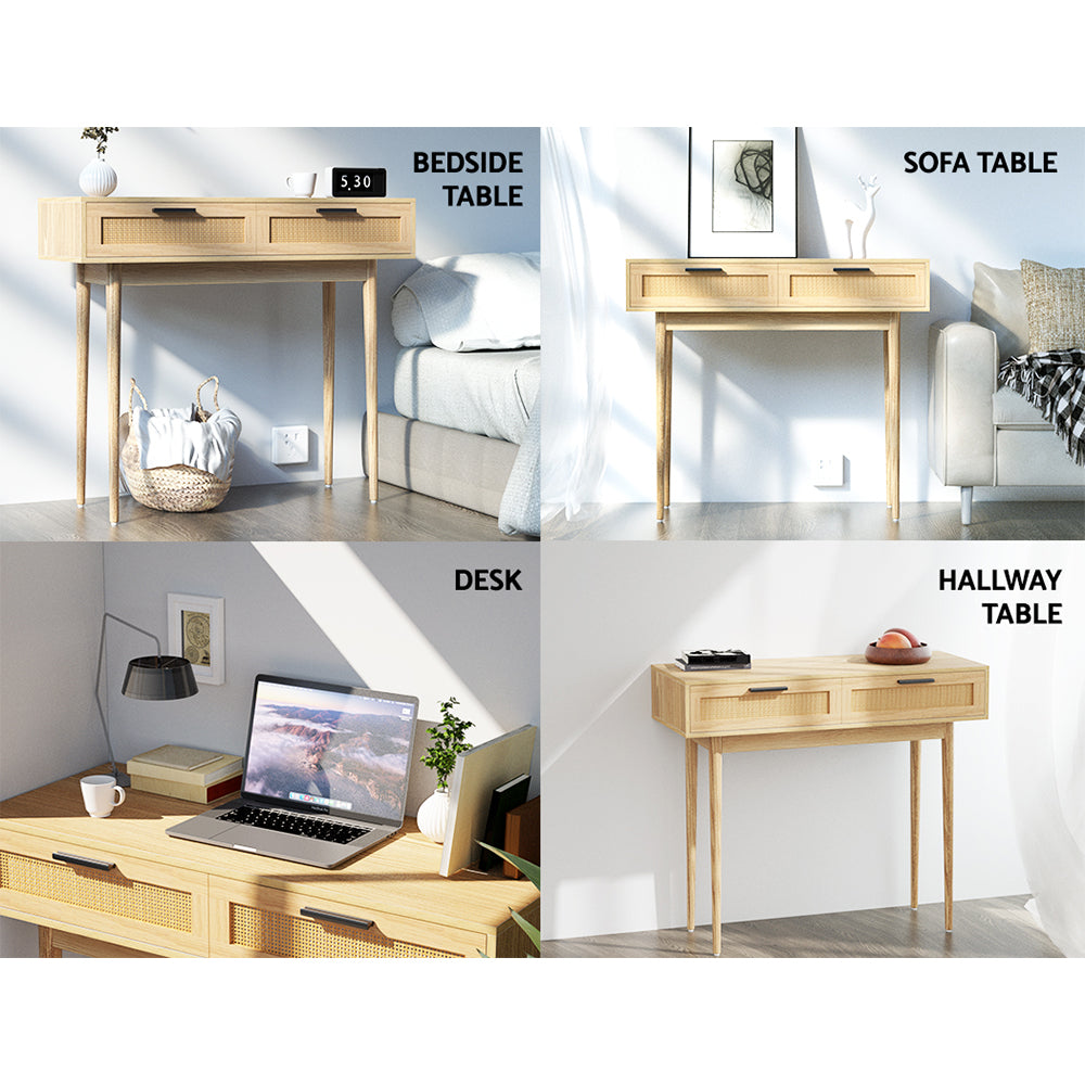 TV Units: Artiss Console Table 2 Rattan Drawers