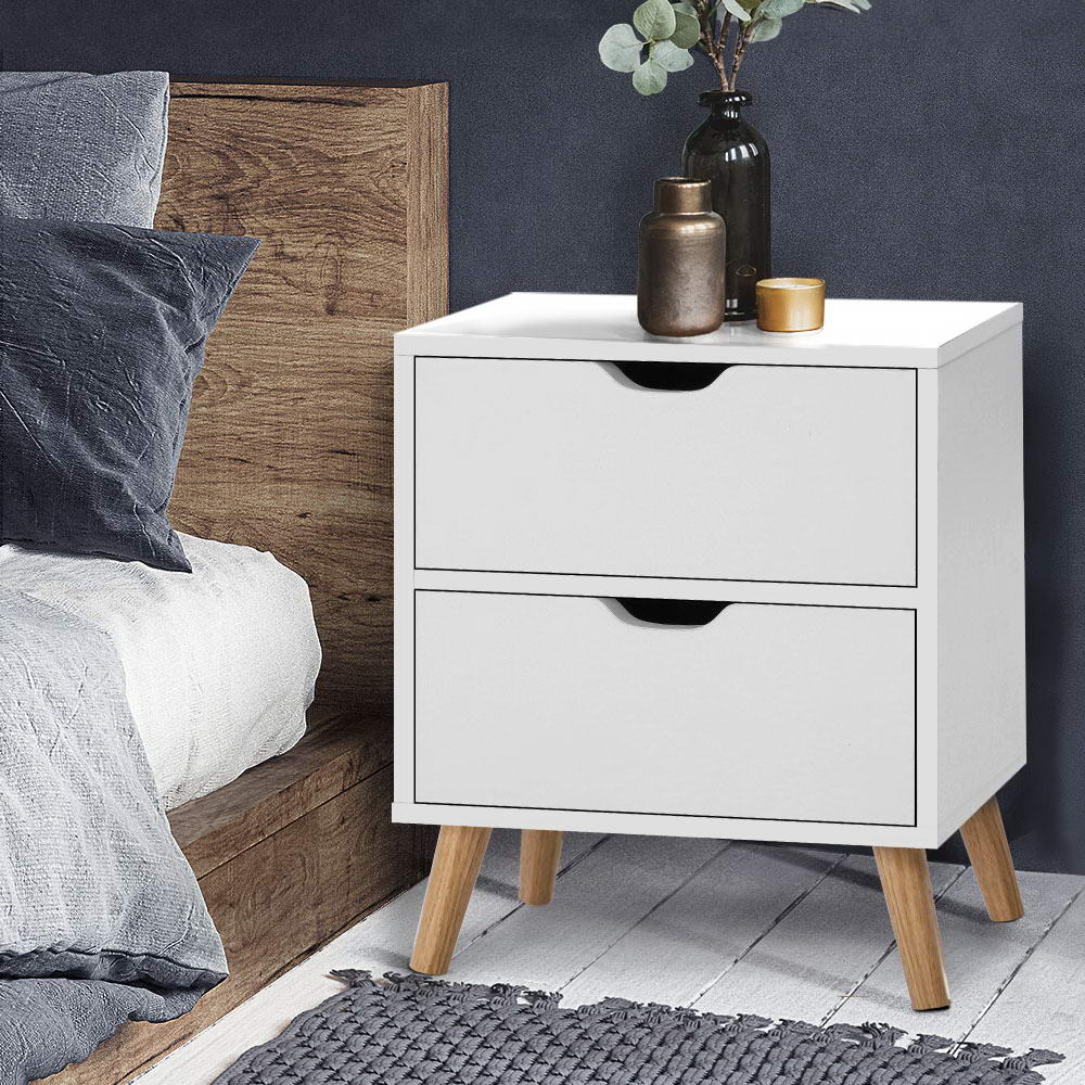 Bedside Tables: Artiss Bedside Table 2 Drawers - BODEN White