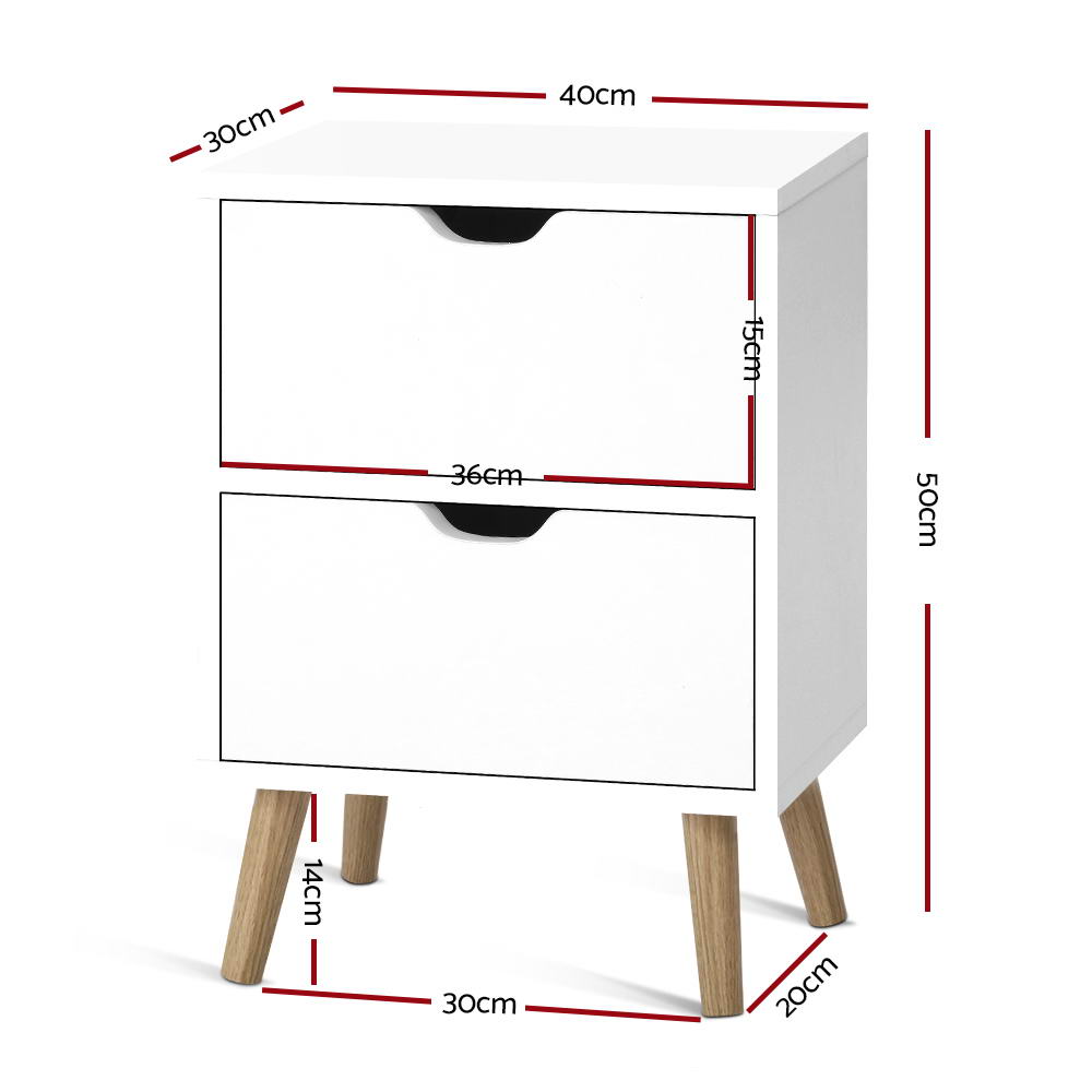 Bedside Tables: Artiss Bedside Table 2 Drawers - BODEN White