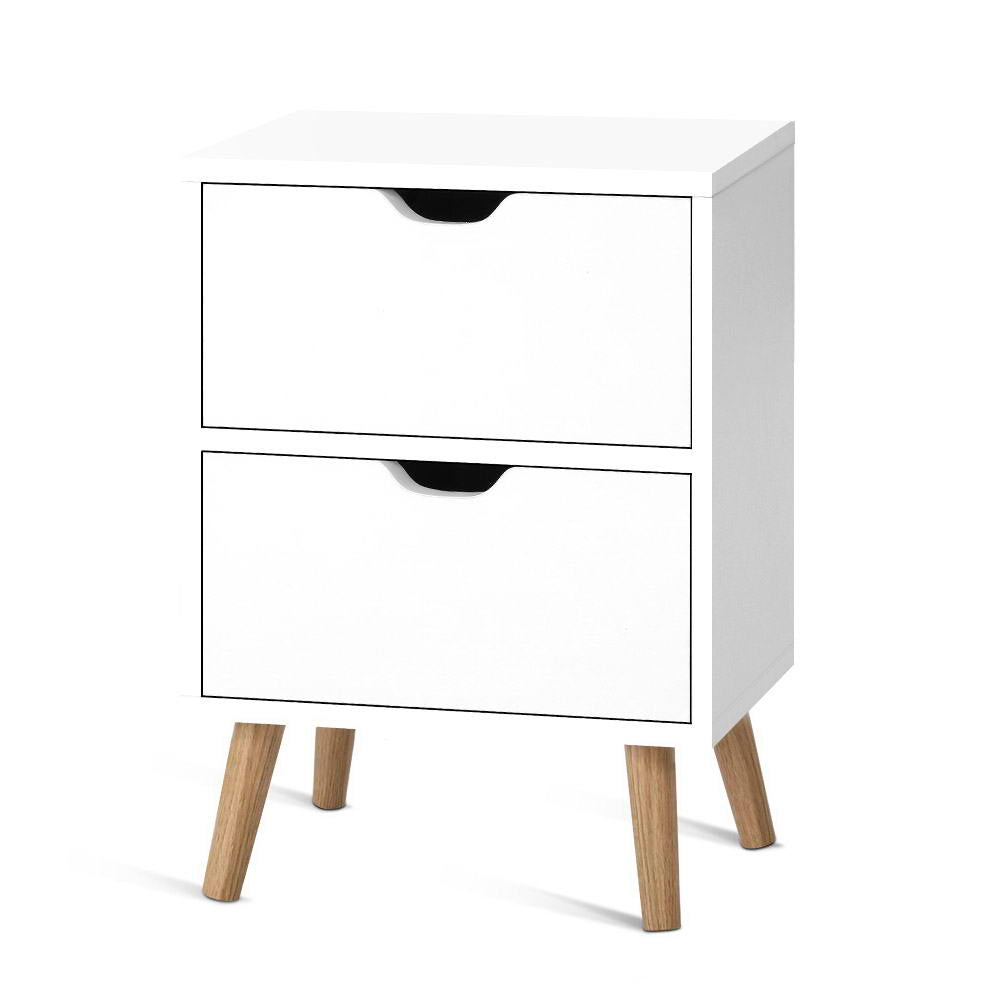 Bedside Tables: Artiss Bedside Table 2 Drawers - BODEN White