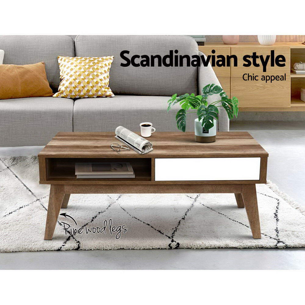 Coffee Tables: Artiss Coffee Table 2 Drawers Walnut Serena