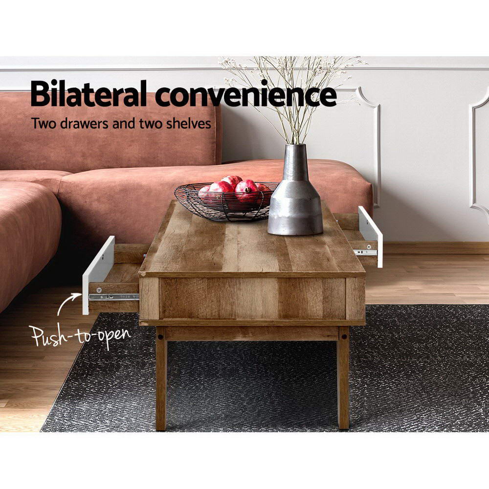 Coffee Tables: Artiss Coffee Table 2 Drawers Walnut Serena