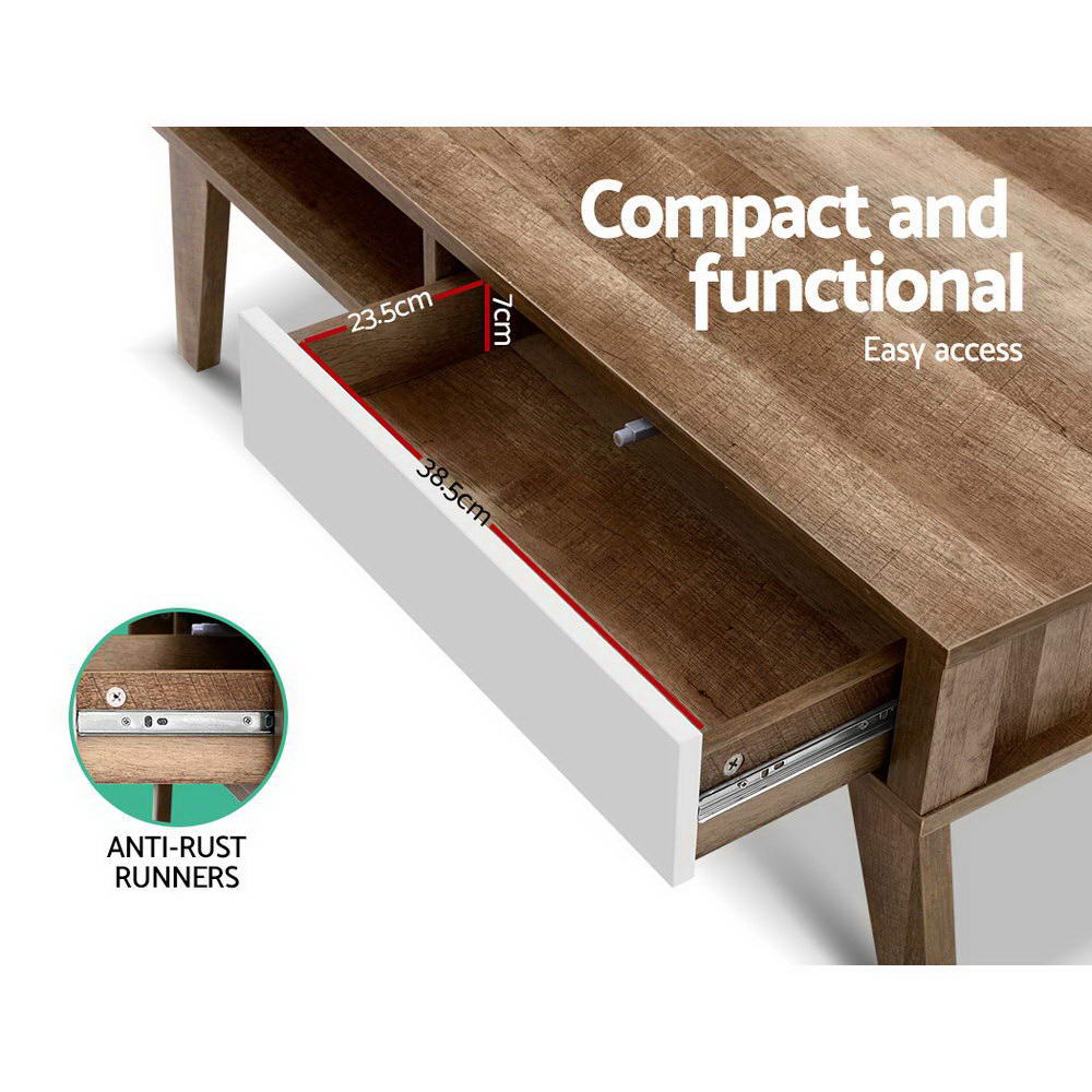 Coffee Tables: Artiss Coffee Table 2 Drawers Walnut Serena