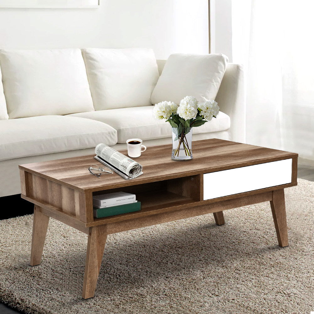 Coffee Tables: Artiss Coffee Table 2 Drawers Walnut Serena