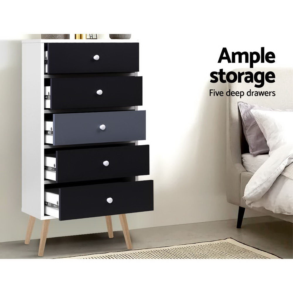Dressers: Artiss 5 Chest of Drawers - BONDS White