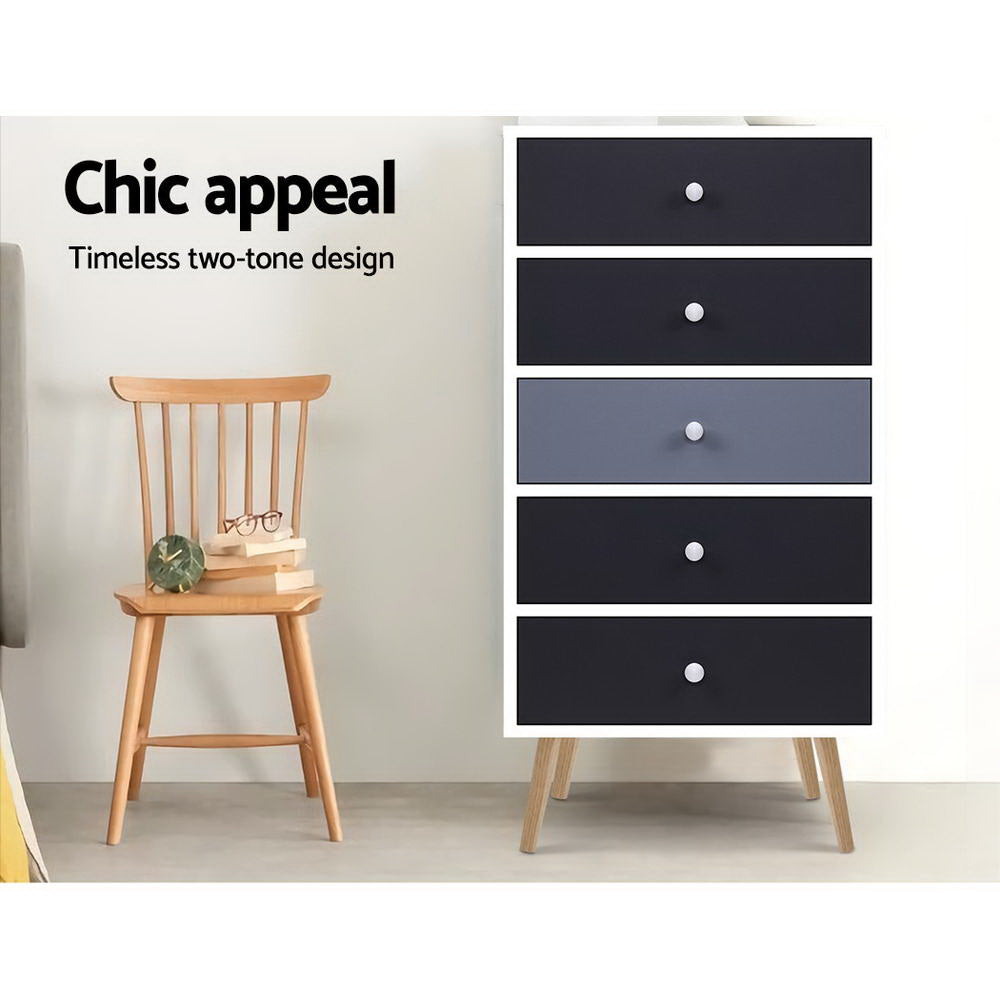 Dressers: Artiss 5 Chest of Drawers - BONDS White